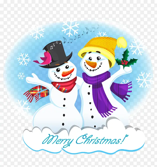 卡通手绘彩色围巾帽子雪人