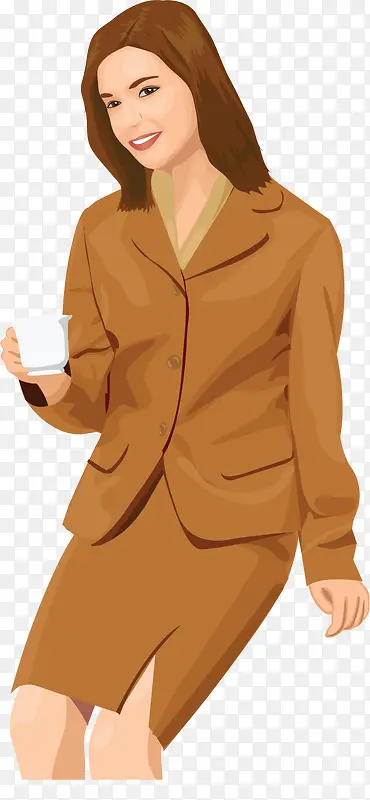 矢量手绘喝咖啡的美女