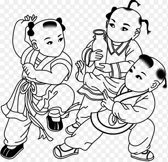 中国画玩闹的儿童中秋