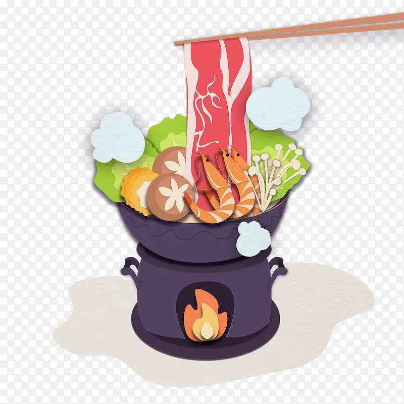 卡通手绘火锅食物