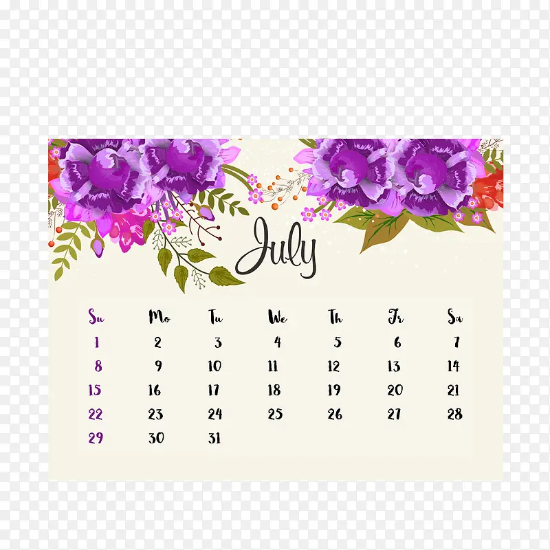 2018年7月花朵日历