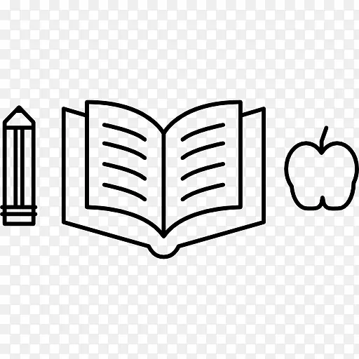 铅笔和一本打开的书和苹果的轮廓图标