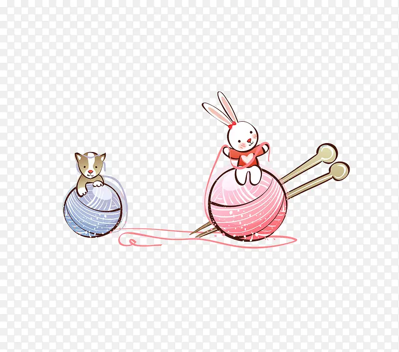 卡通手绘小兔子织毛线