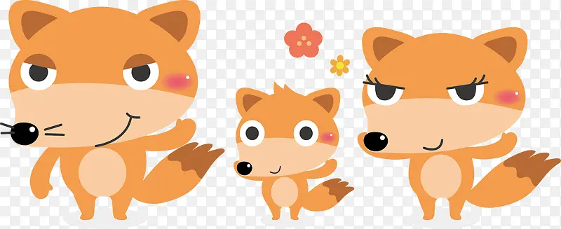 卡通动物狐狸一家人