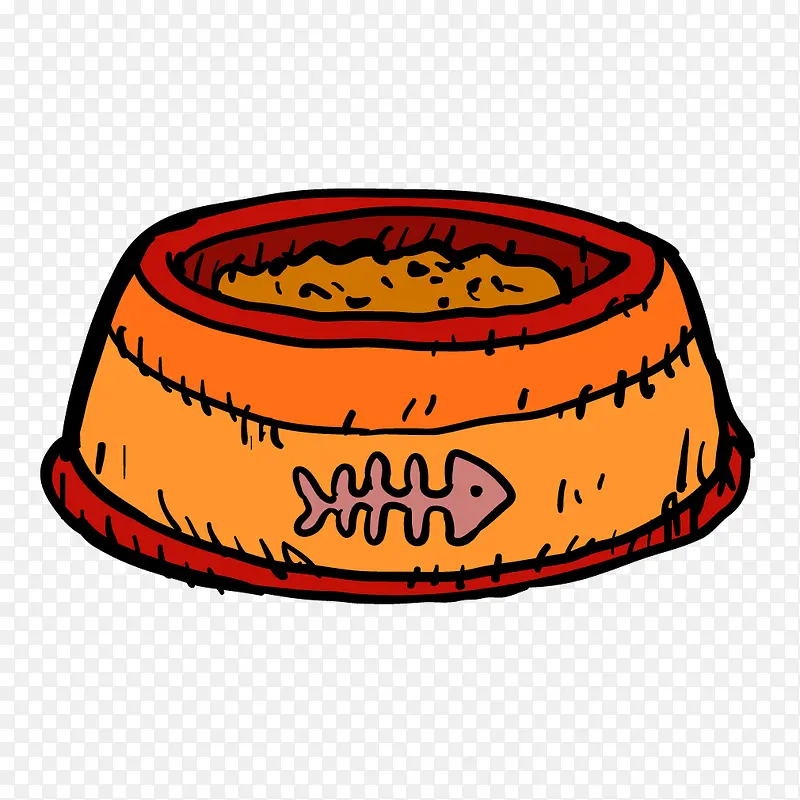 矢量手绘猫食饭碗