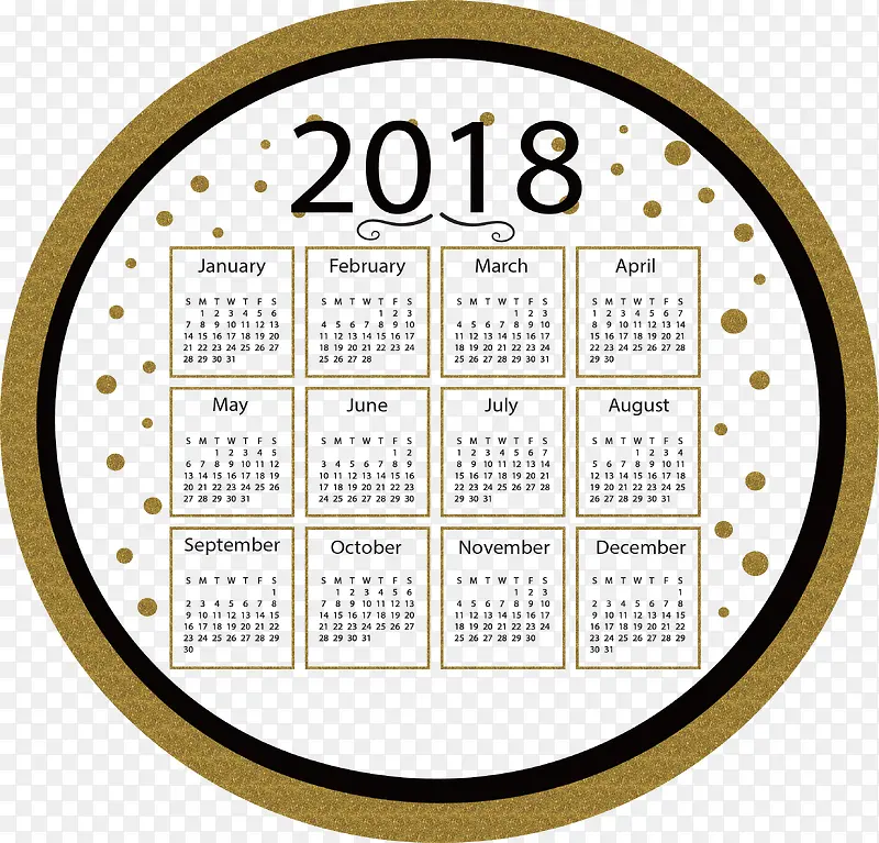 金色波点装饰2018日历