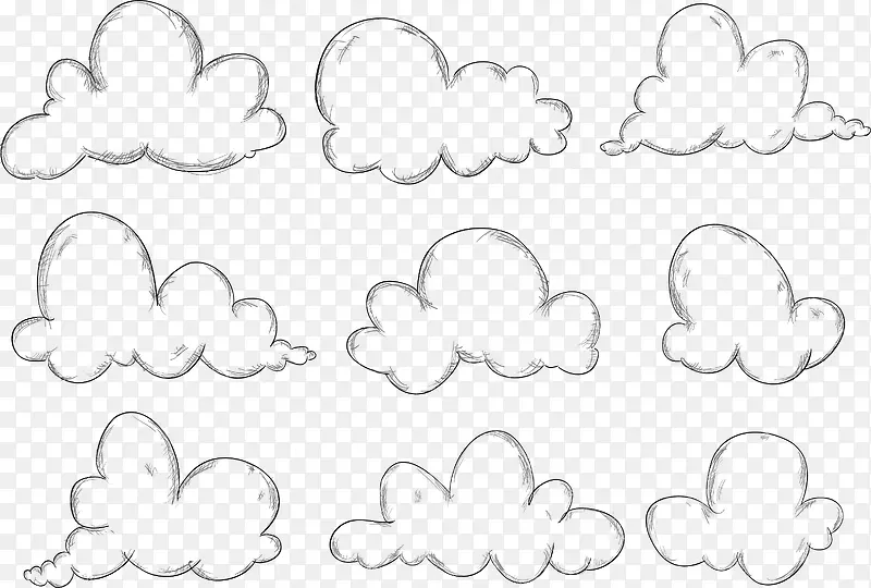手绘不同形状的云朵