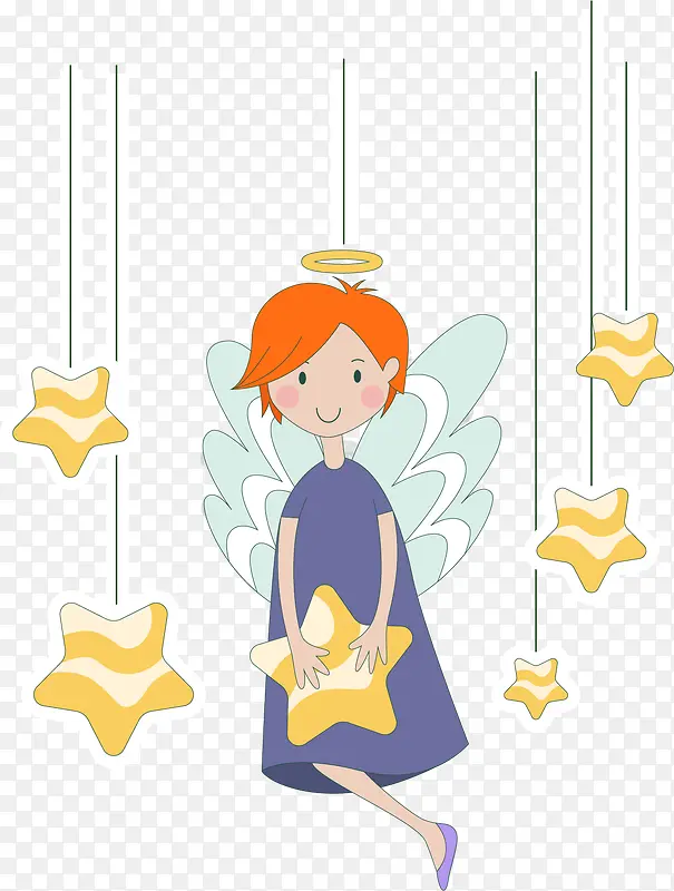 可爱天使和星星挂饰矢量图