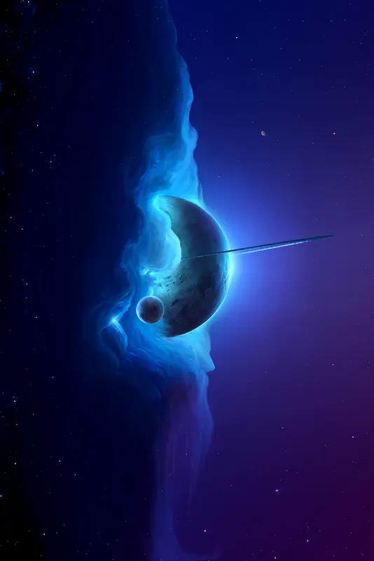 夜空下的蓝色星球海报背景