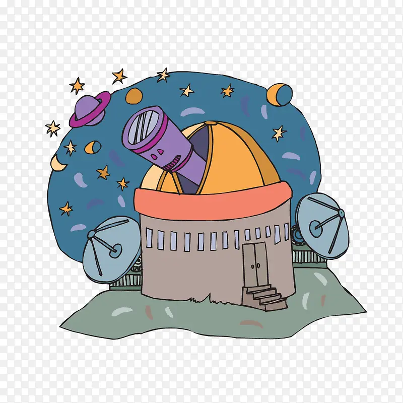 卡通矢量观测台星空