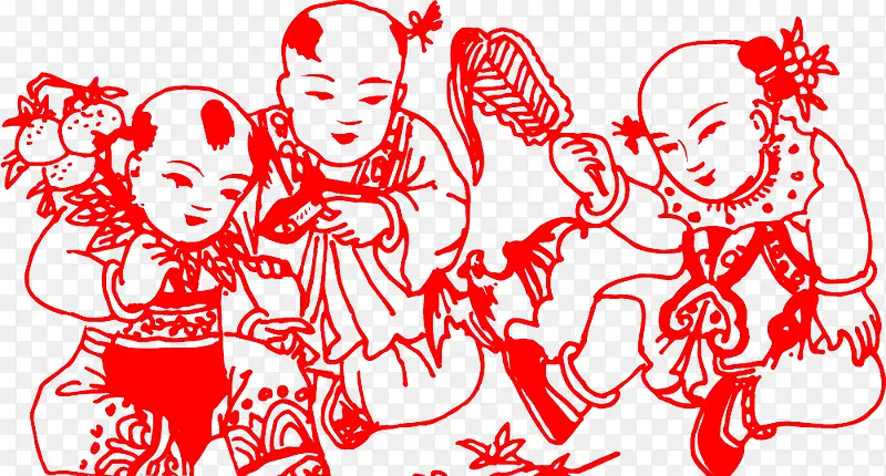 中国传统年画剪纸人物psd素材