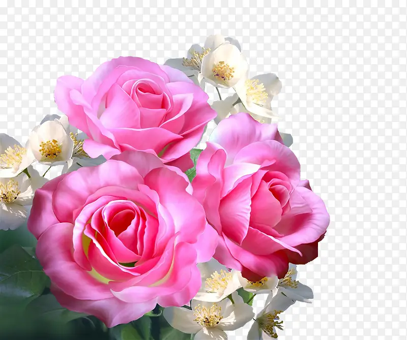 小花丛中的粉色玫瑰花