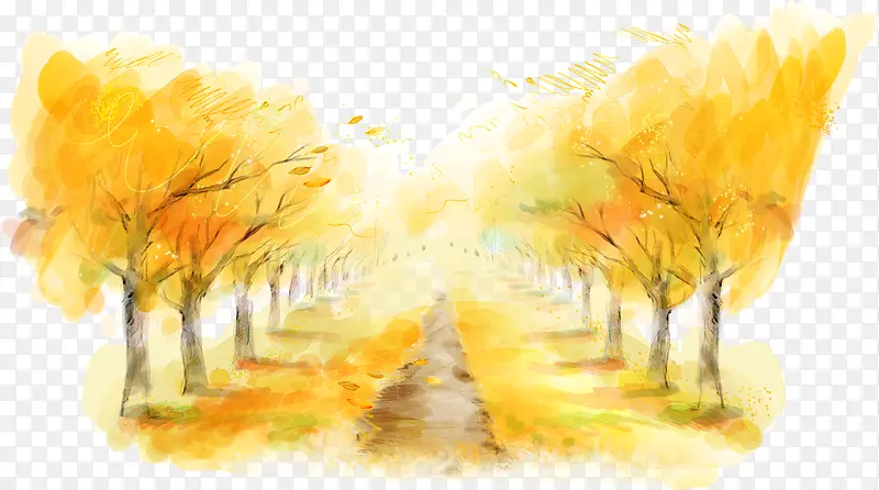 道路两旁的秋树