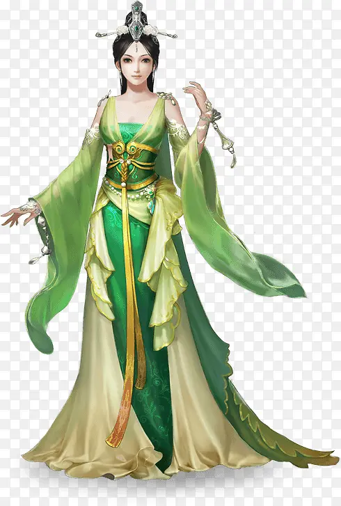 高贵优雅绿衣手绘美女