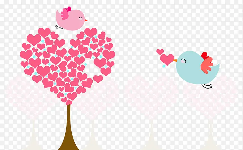 粉色爱情树与小鸟
