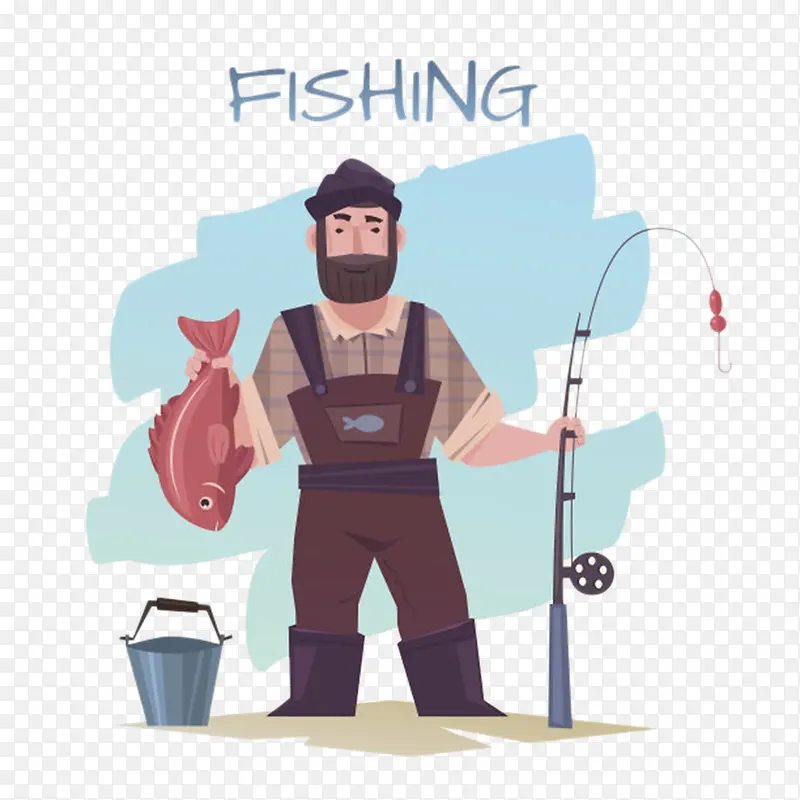 卡通手绘fishing渔夫