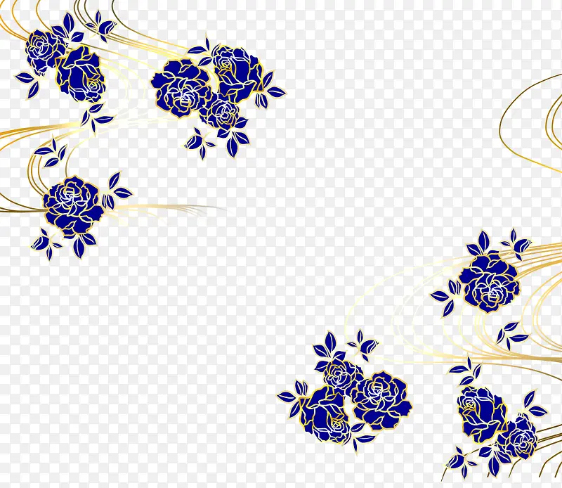 蓝色古典花朵图案