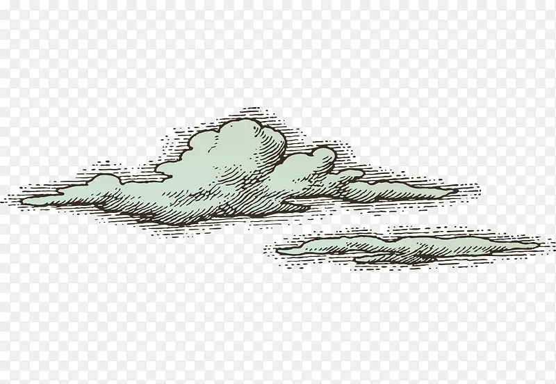 山水云朵绘画矢量