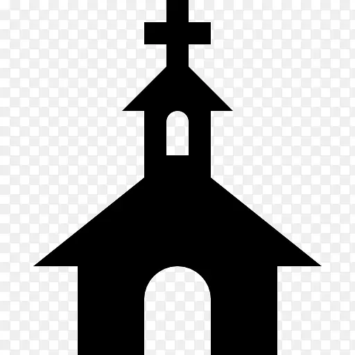 教堂的黑色剪影与十字架上图标
