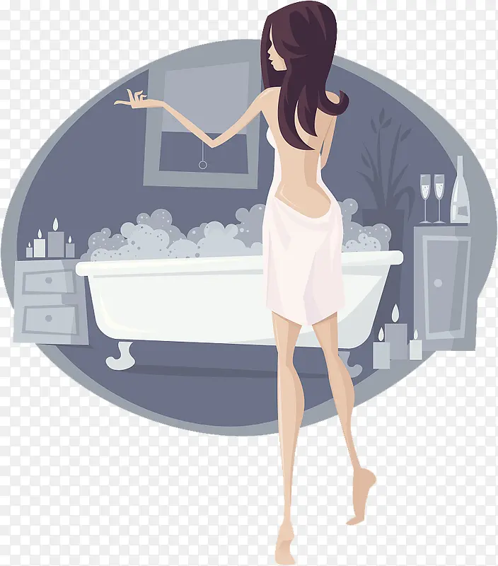 时尚插图美女浴室准备泡澡
