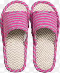 粉色条纹亚麻拖鞋