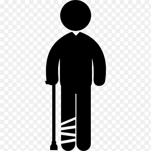 男子缠着绷带的腿站在甘蔗图标