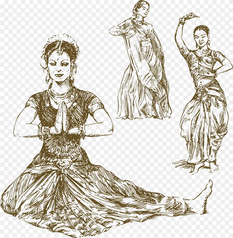 矢量素描印度舞美女