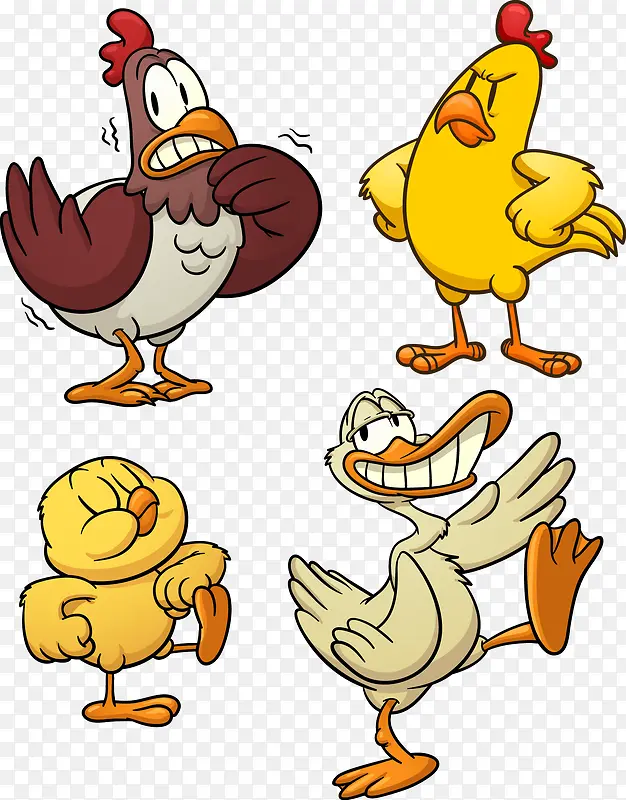 矢量卡通可爱家禽素材小鸡鸭子