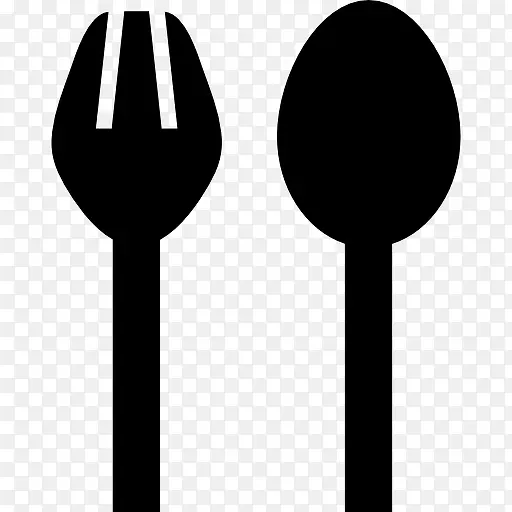 叉子和勺子剪影的工具吃图标