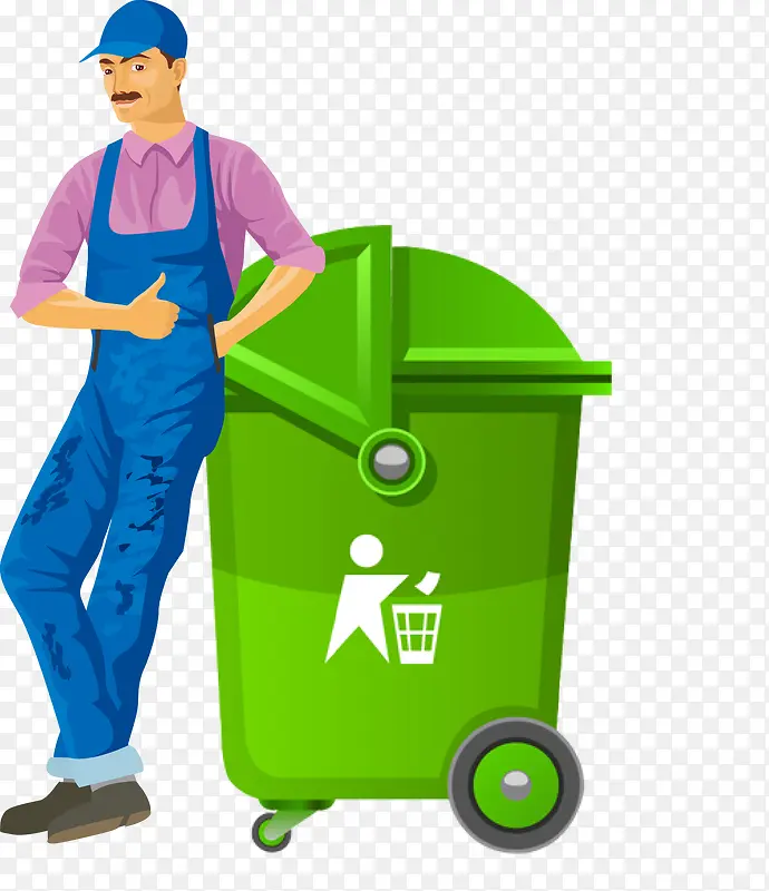 清洁工人及垃圾桶卡通矢量素材