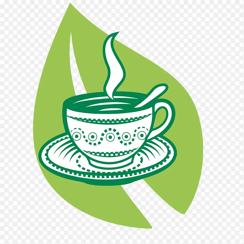 绿色背景和冒热气的咖啡杯