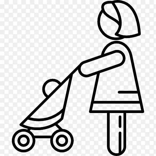 女人与Baby Stroller 图标