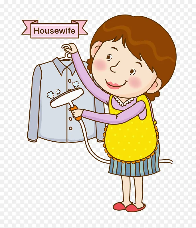 卡通熨衣服的女人