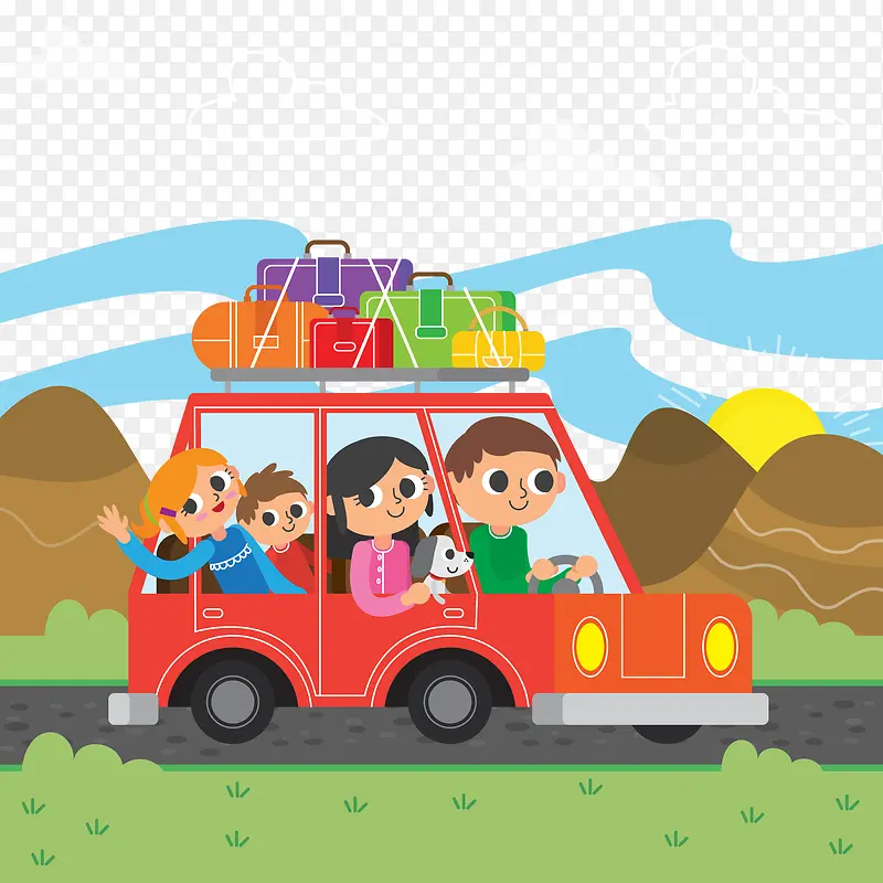 矢量幸福的家庭旅行插图