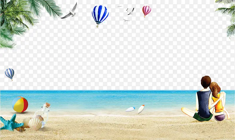 清新唯美卡通海边旅游背景