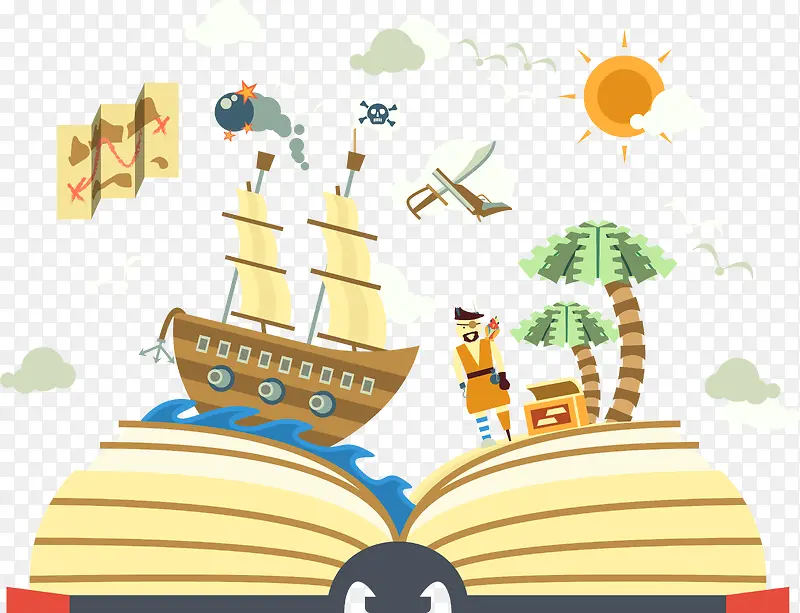 书中的海盗世界插画矢量