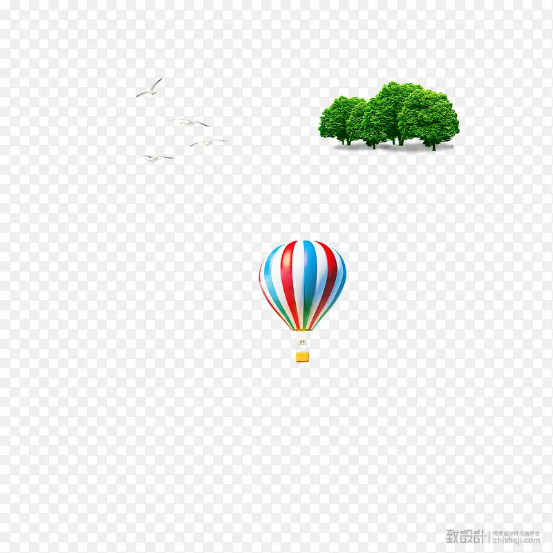 热气球树丛海鸥