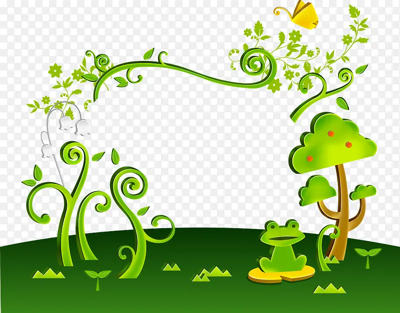 创意绿色植物青蛙春季背景矢量图