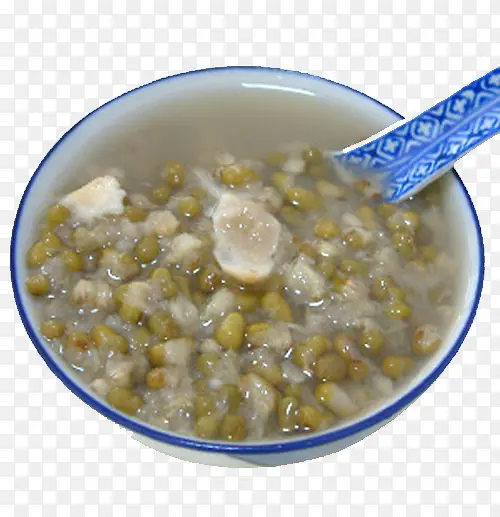 青花瓷餐具银耳百合绿豆汤