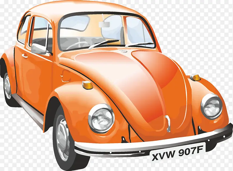 卡通手绘橙色甲壳虫汽车