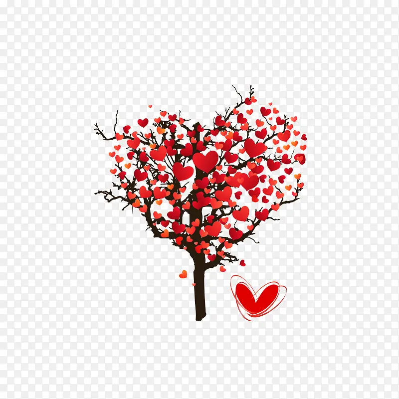 矢量红色创意心形树装饰