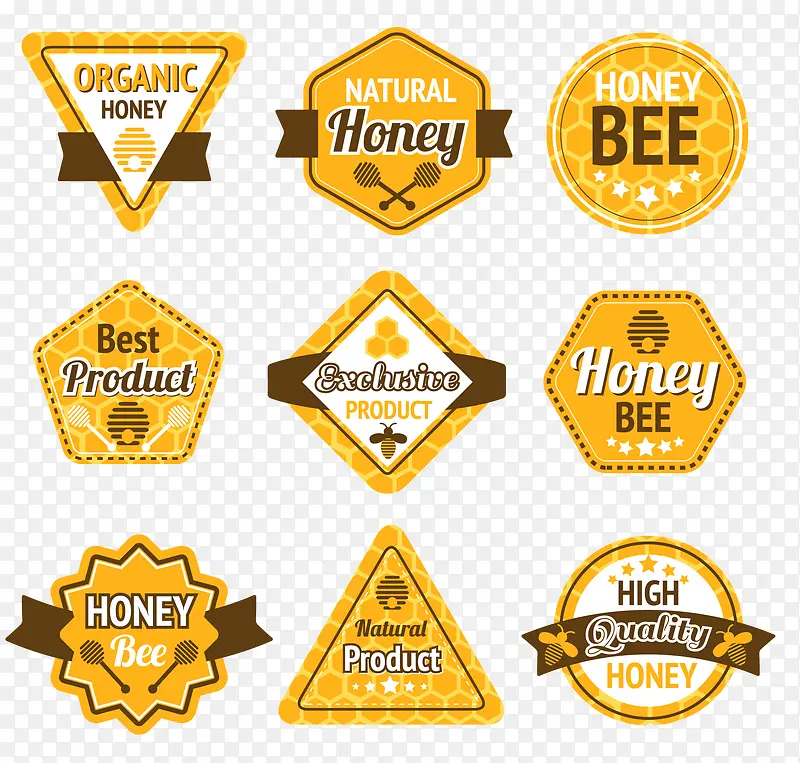 矢量手绘黄色蜂蜜标签