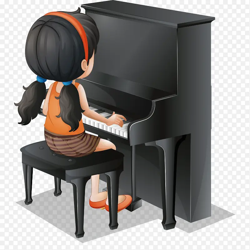 卡通可爱儿童弹钢琴