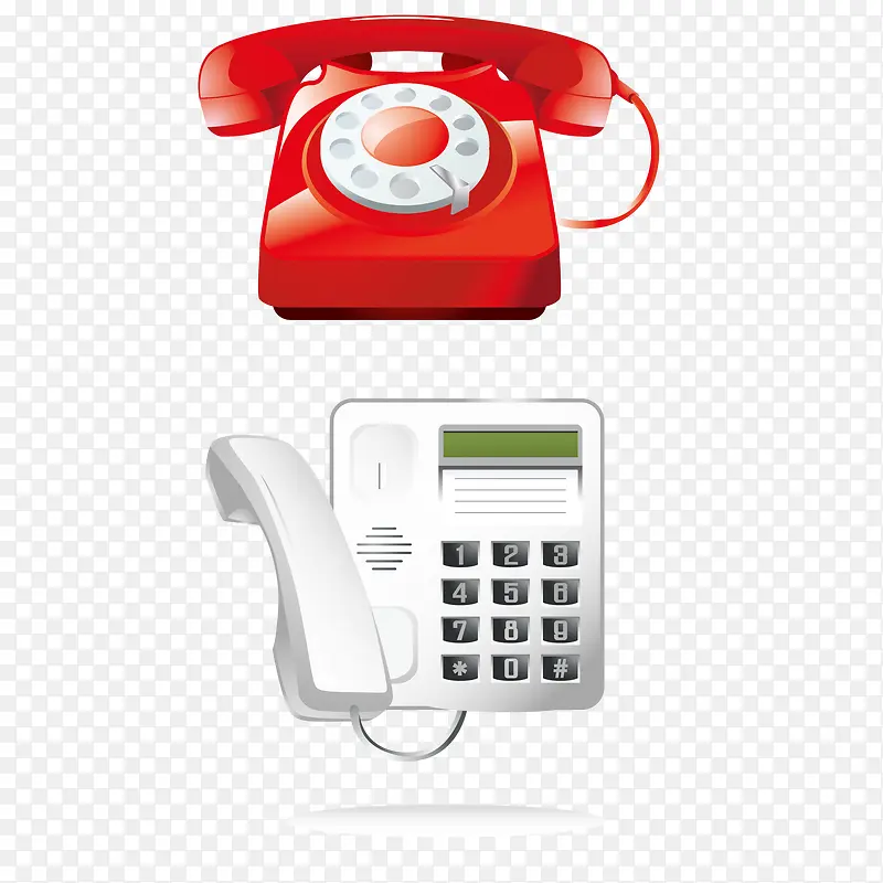 红色白色电话机素材