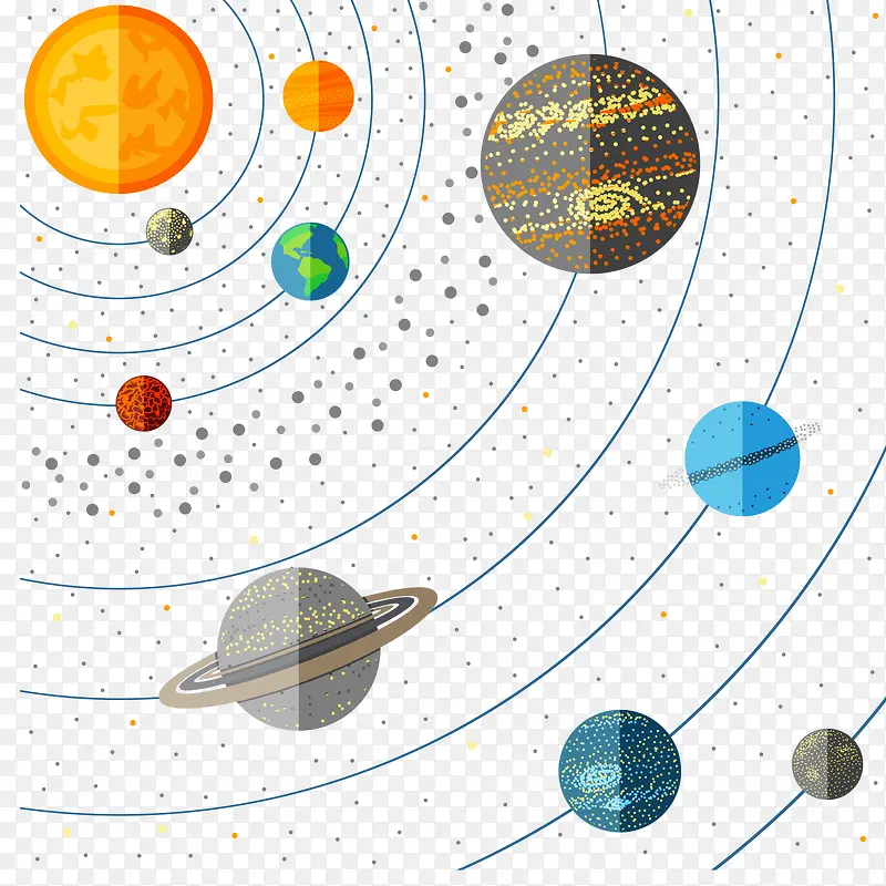 手绘扁平化太阳系