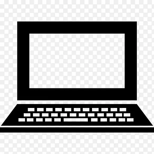笔记本电脑打开正面视图按钮和空白的屏幕图标