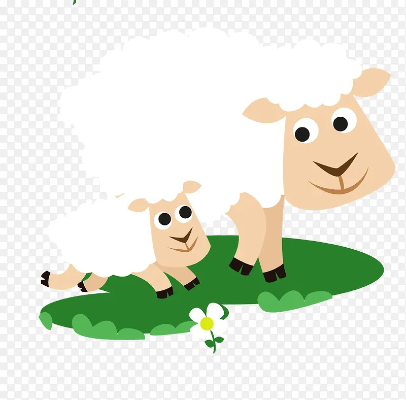 卡通草地上的大小绵羊