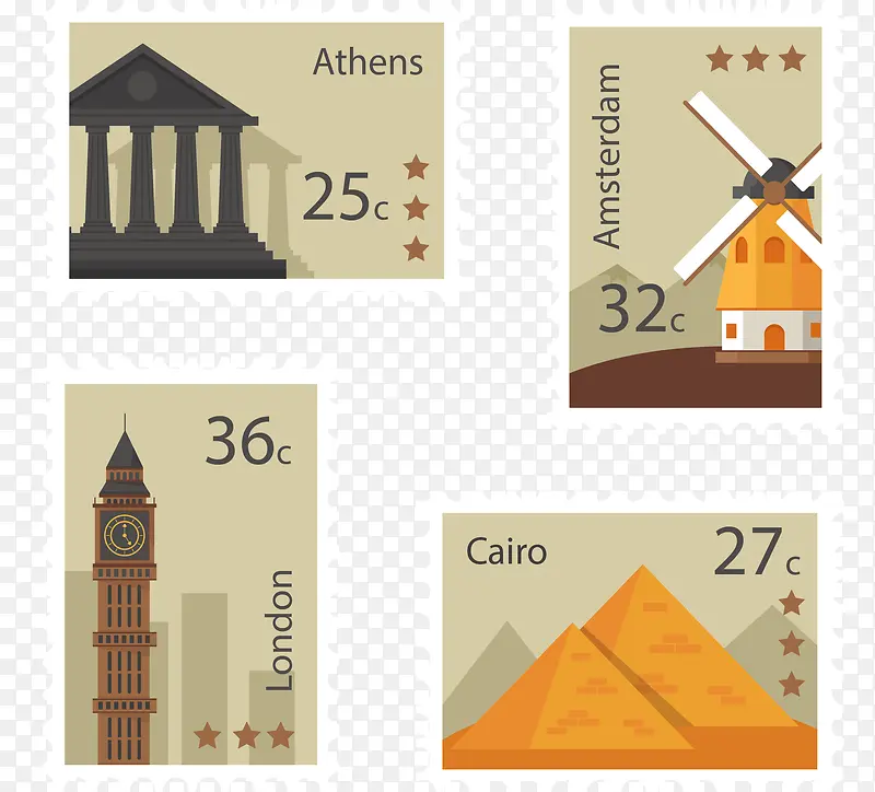 四张旅游纪念邮票
