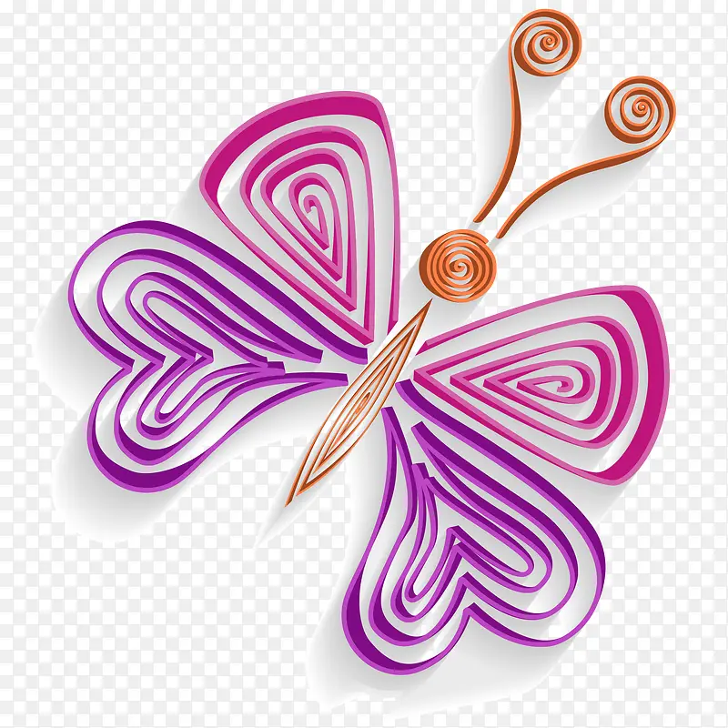 剪纸风紫色蝴蝶插画