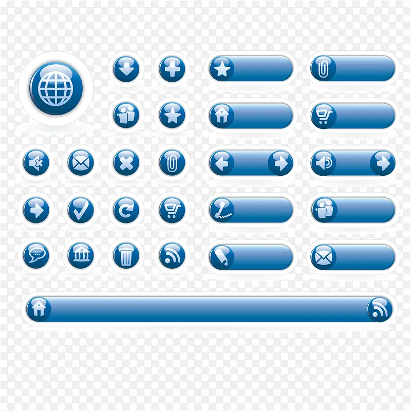 WEB风格蓝色水晶按钮矢量素材